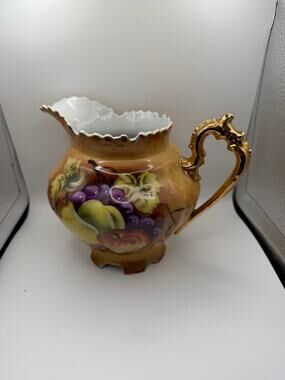 Lefton China NE3115 Hand Painted Fruit Pitcher Gold Trim Japan